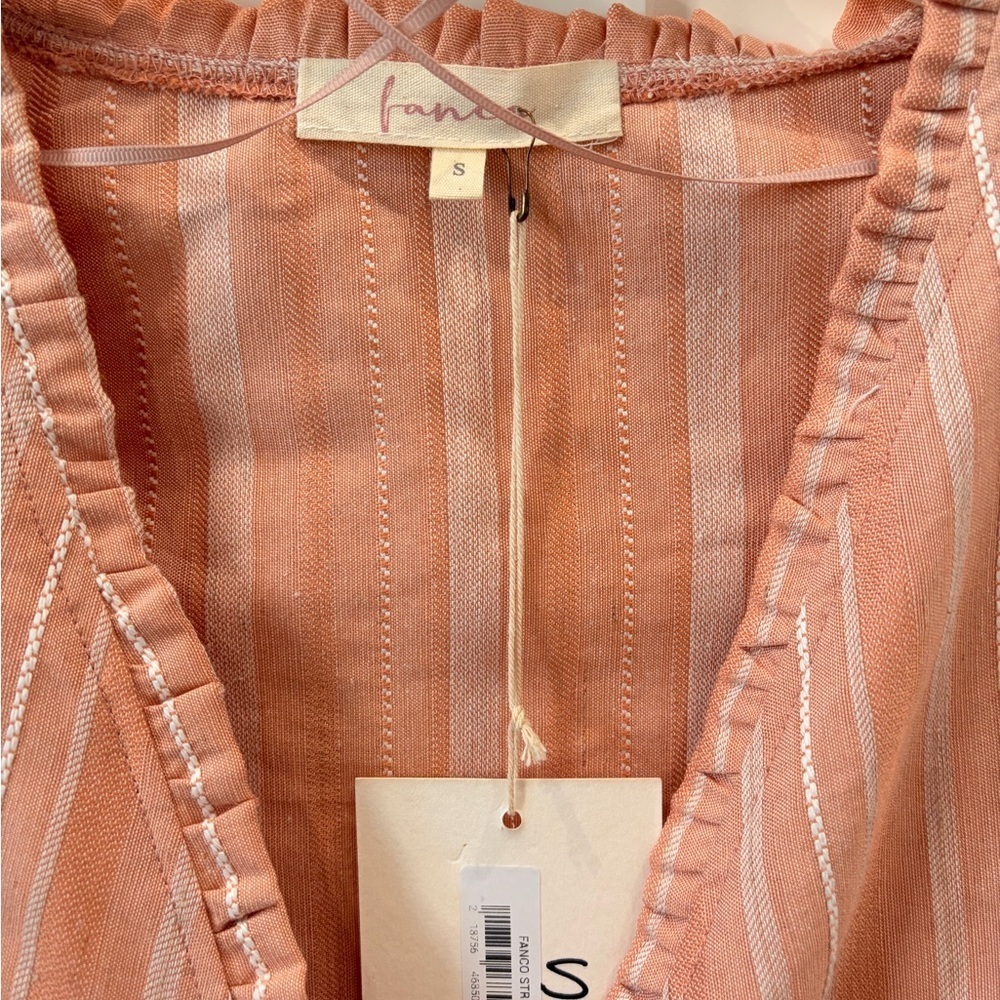 Striped Peach Linen Tie-Front cropped blouse/cardigan - Picture 3 of 4